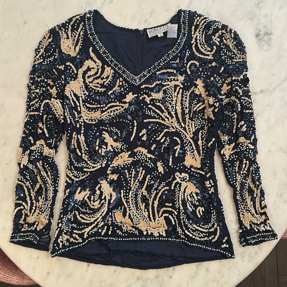 Vintage Black Tie Oleg Cassini Sequin Top